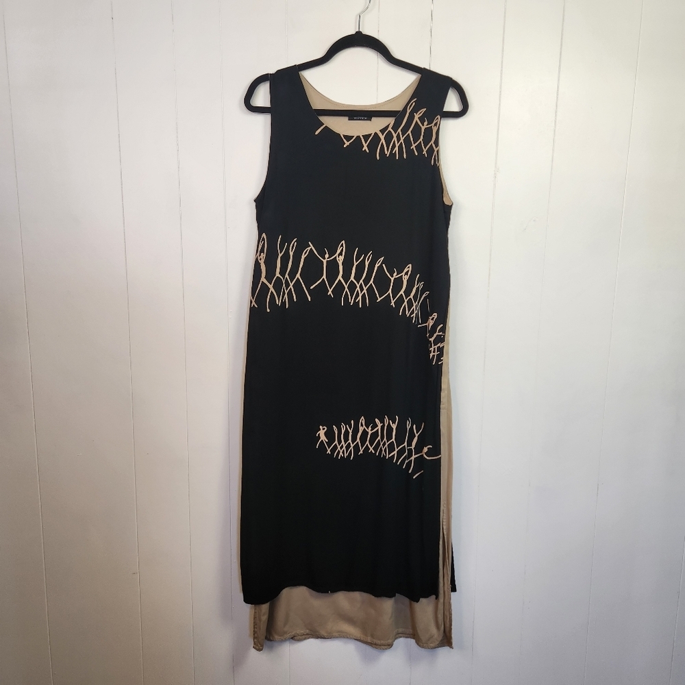 Animale Black Sleeveless Midi Dress Pockets Size Medium Lagenlook Boho Summer